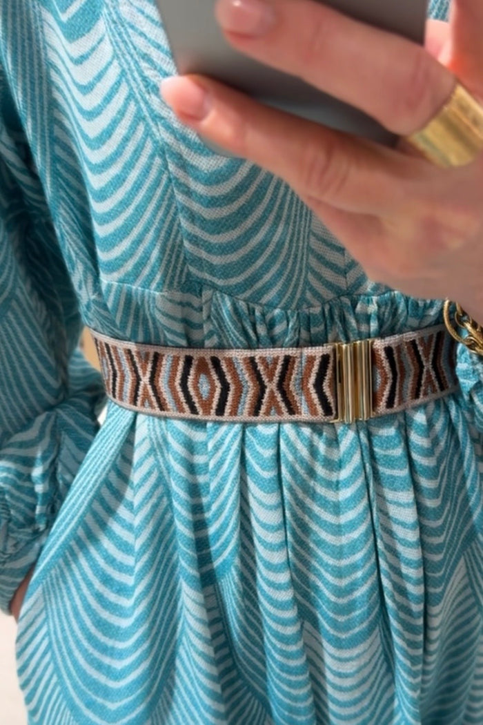 ELASTIC BELT “IKAT“ BROWN/BLUE/TAUPE