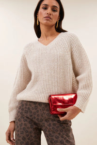 OVERSIZED V-NECK PULLOVER "LUNE" CHALK