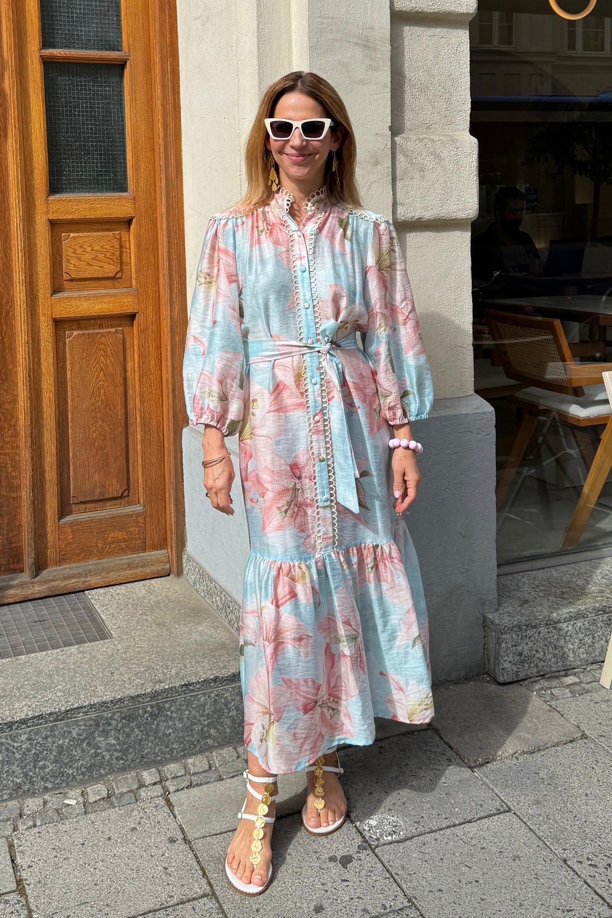 EMBELLISHED MIDI DRESS LIGHT BLUE/PINK - LEMONI EXCLUSIVE