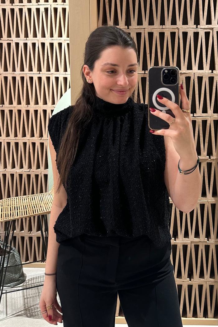 SLEEVELESS BOUCLE TOP WITH LUREX BLACK