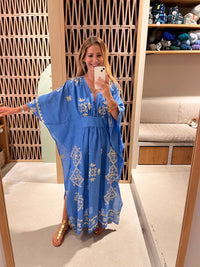 KIMONO RAMIE DRESS "LEFKADA" BLUE RAF/GOLD