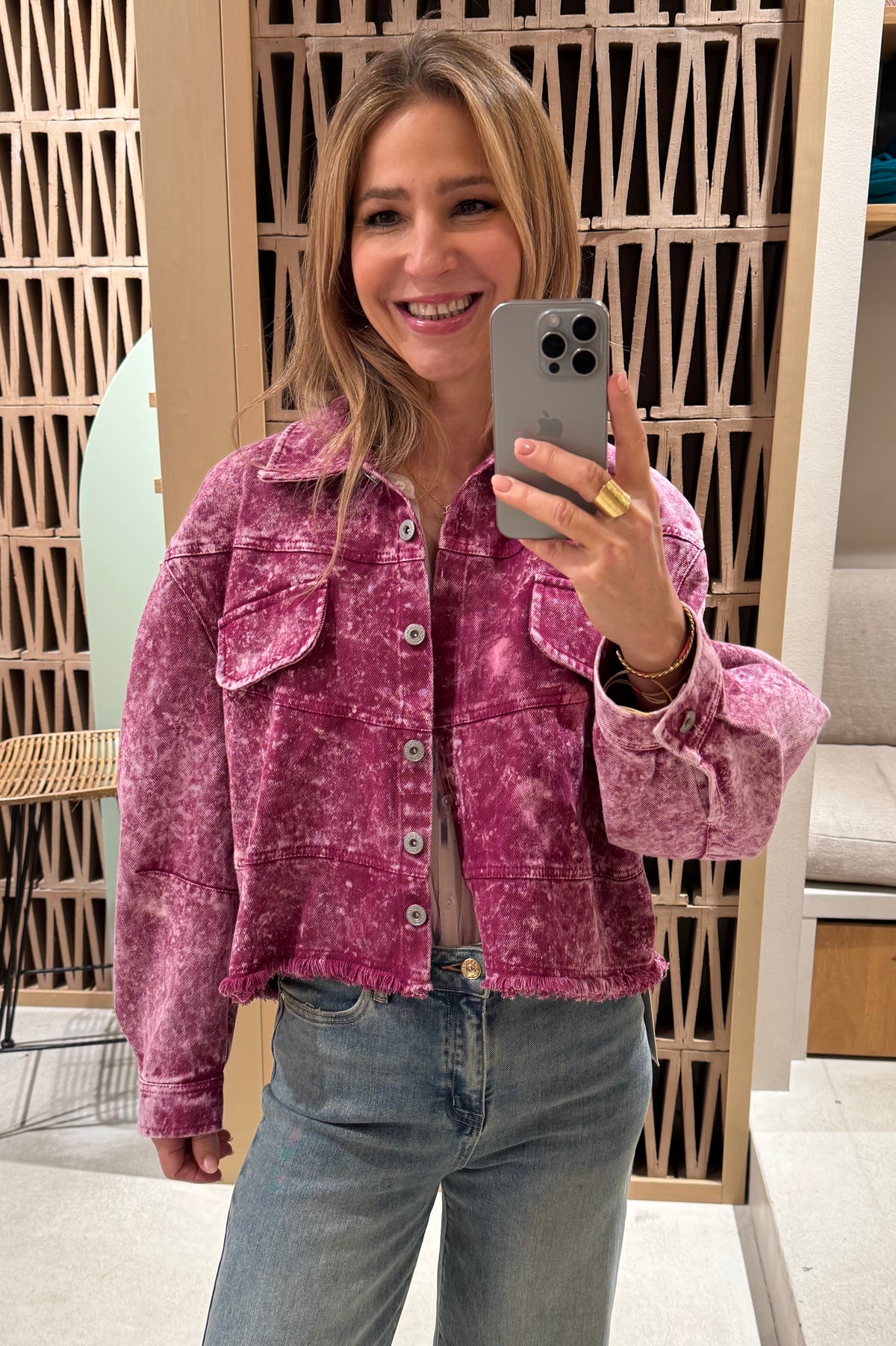 SHORT OVERSIZED DENIM JACKET RASPBERRY