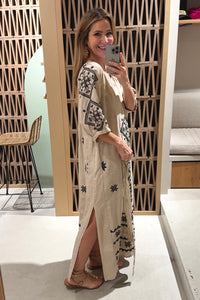 MIDI LINEN DRESS "LEFKADA" BEIGE/BLACK