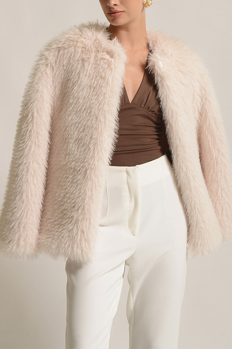 SHORT FLUFFY FAKE FUR JACKET ECRU
