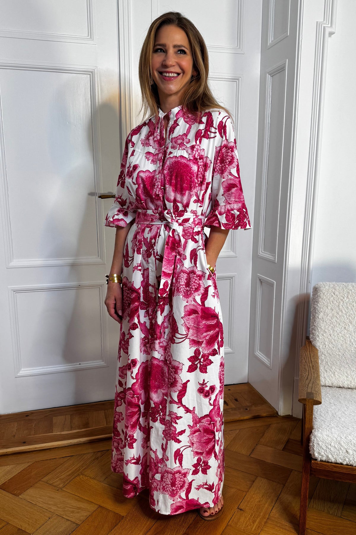 OVERSIZED LONG COTTON DRESS "LITO" WHITE/PINK