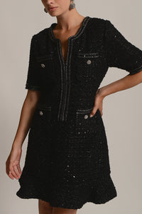 SHORT TWEED DRESS "COCO" WITH SEQUINS BLACK
