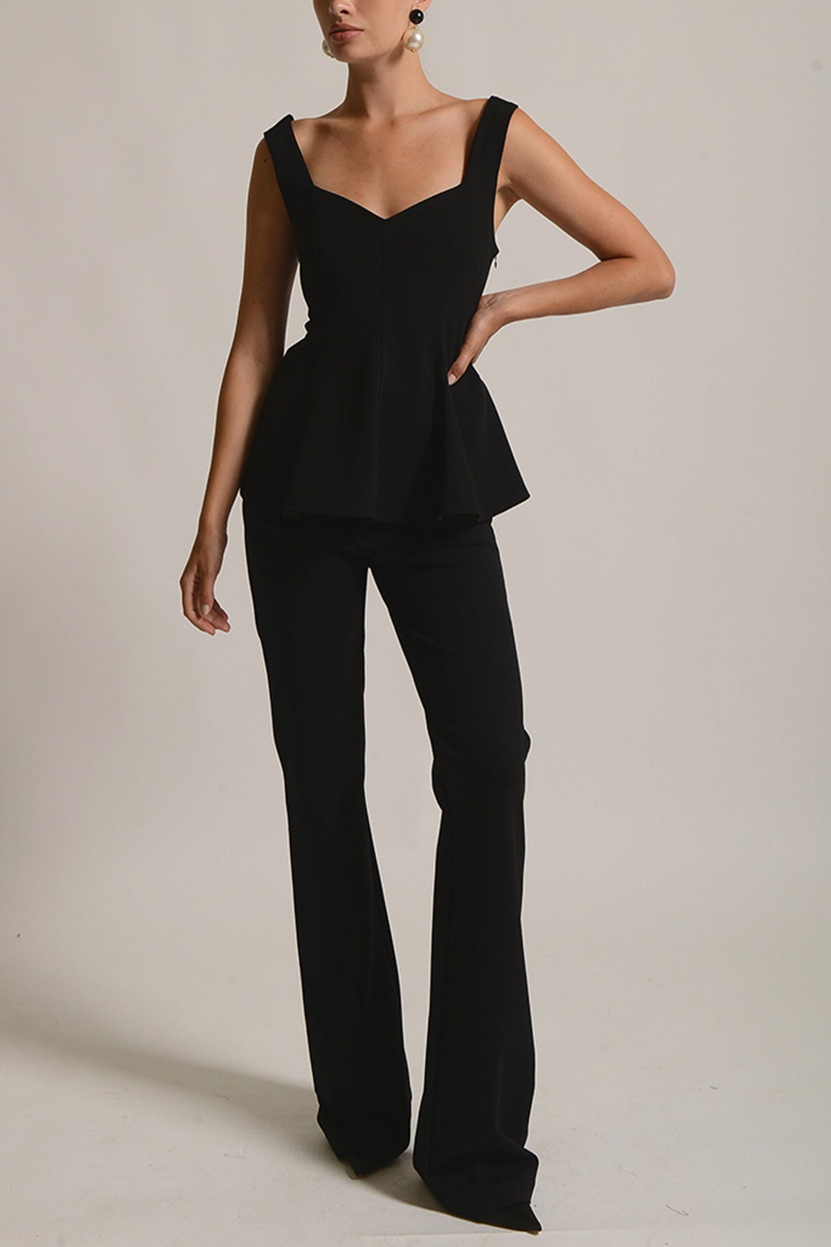TAILORED PEPLUM TOP BLACK