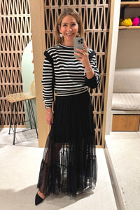 CROPPED KNIT PULLOVER "STRIPES" BLACK/WHITE