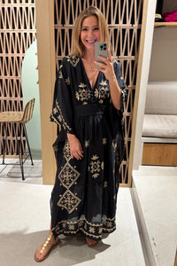 KIMONO RAMIE DRESS "LEFKADA" BLACK/GOLD