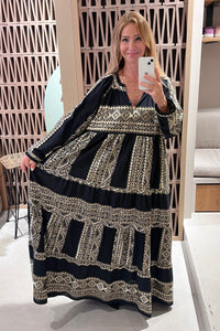 LONG DRESS "EMBROIDERED" BLACK/GOLD