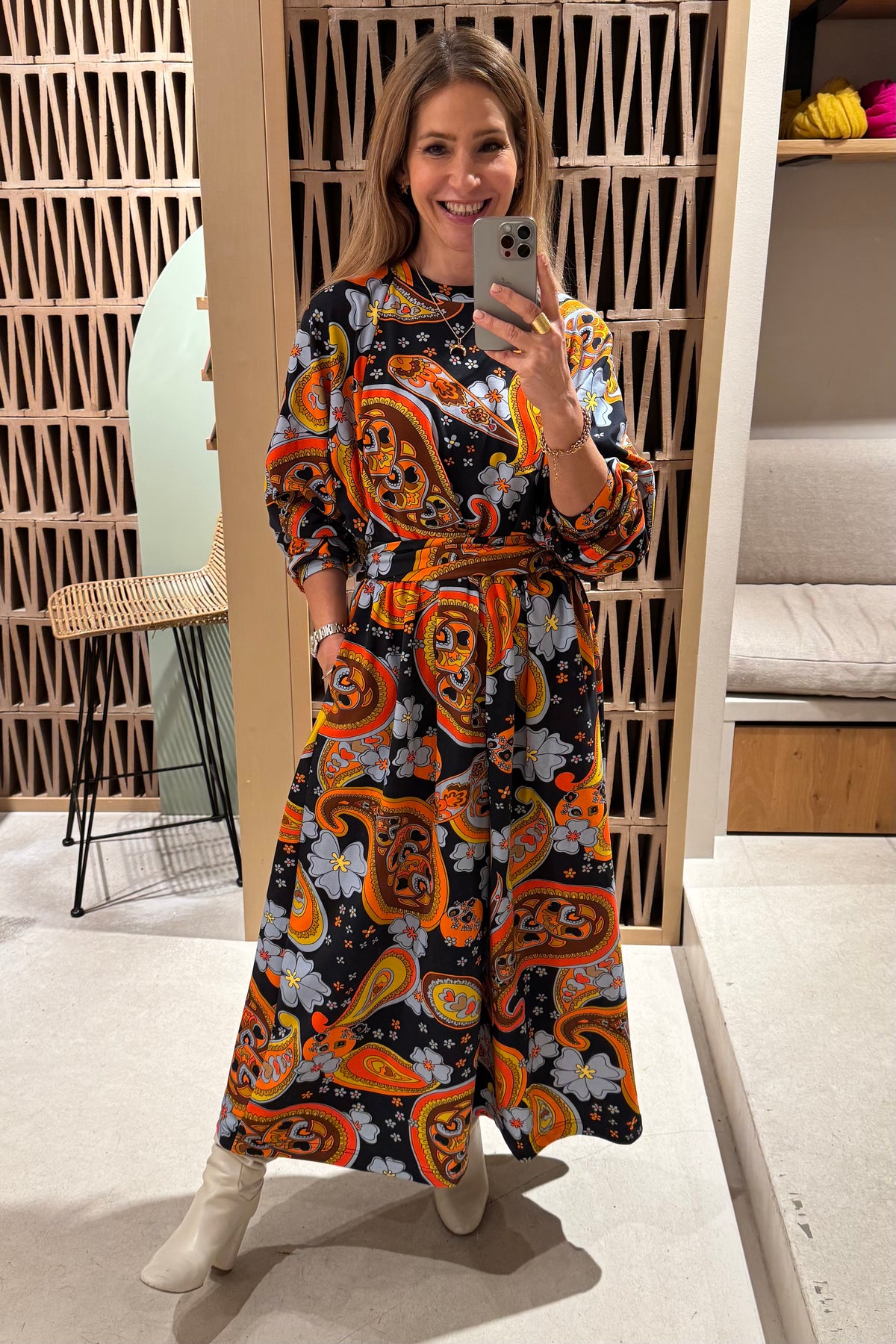 MIDI COTTON SWEATER DRESS WITH PAISLEY PRINT