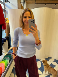 TAILORED RIBBED CASHMERE PULLOVER CIEL