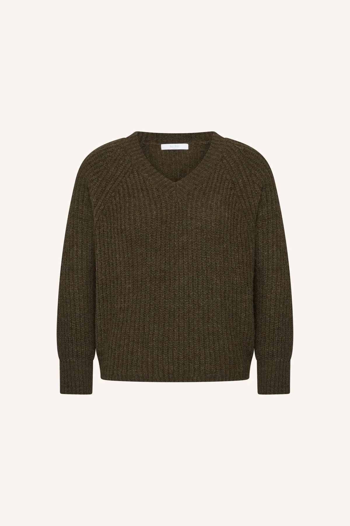 OVERSIZED V-NECK PULLOVER "LUNE" OLIVE BROWN
