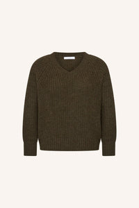 OVERSIZED V-NECK PULLOVER "LUNE" OLIVE BROWN