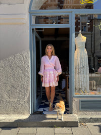 SHORT RAMIE WRAP DRESS "PAPYRUS" PINK/CHAMPAGNE