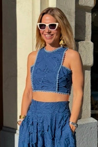 CROP LACE TOP "AGNES" ROYAL BLUE
