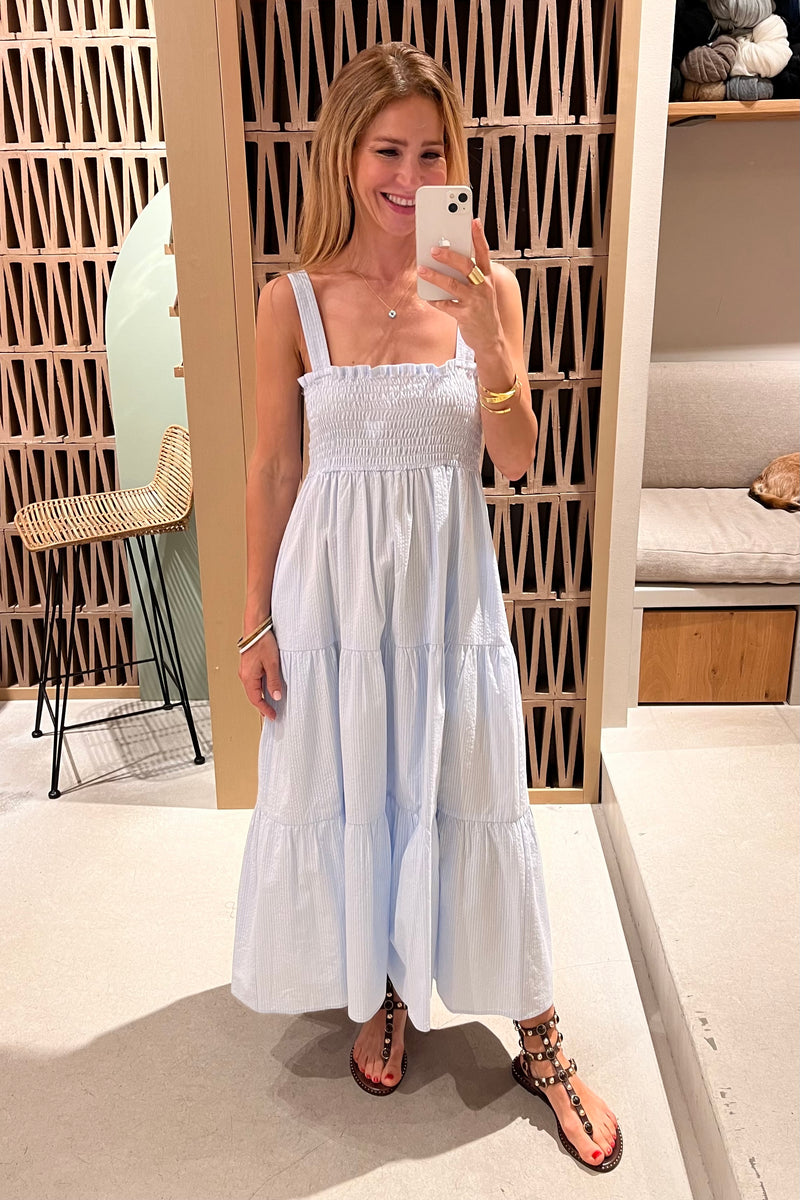 SMOCKED MIDI DRESS "HELEN" SKY BLUE