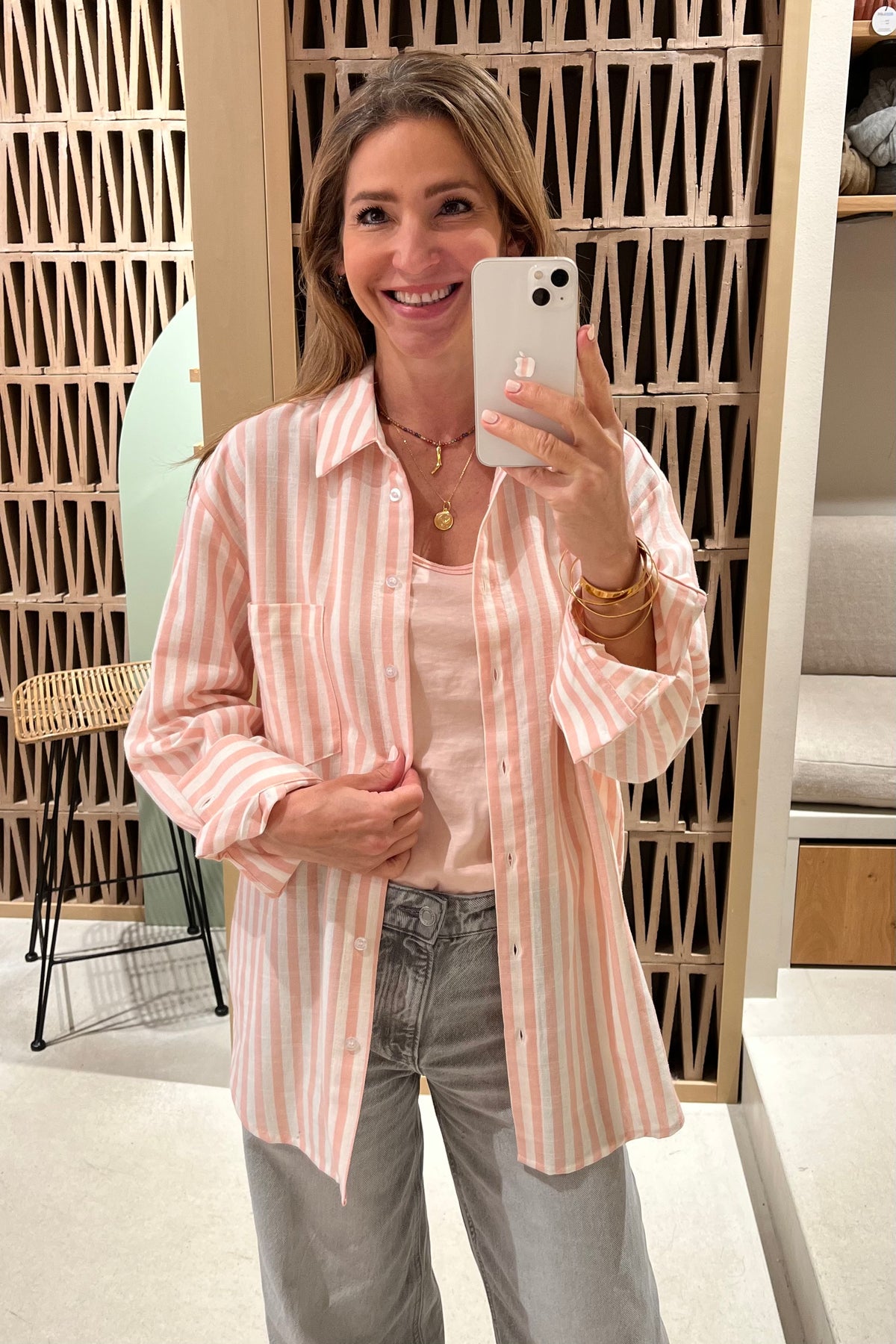 STRIPED BLOUSE "PAULINA" PALE PINK/OFFWHITE