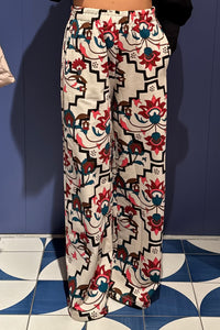 COTTON SWEATER PANTS WITH FLOWER PRINT ECRU/MULTI