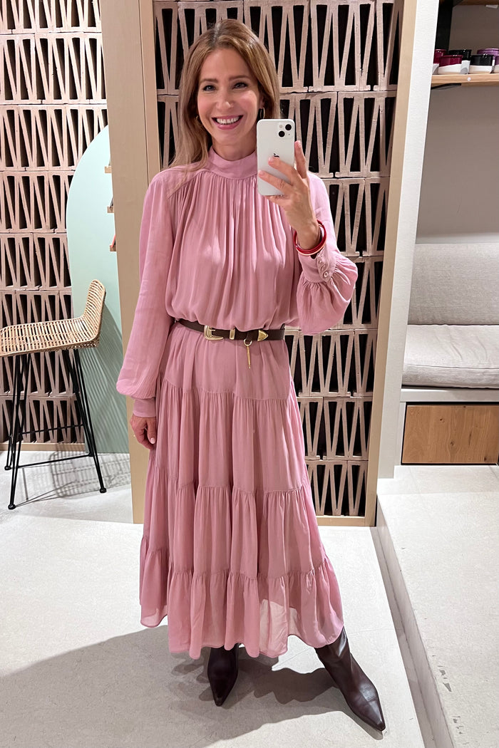 MIDI VISCOSE CHIFFON DRESS "SAFFON" DUSTY PINK