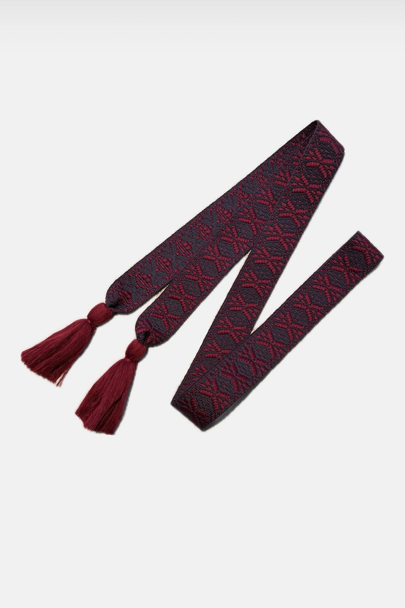 WOVEN BELT WITH TASSELS "FLOWER" BURGUNDY