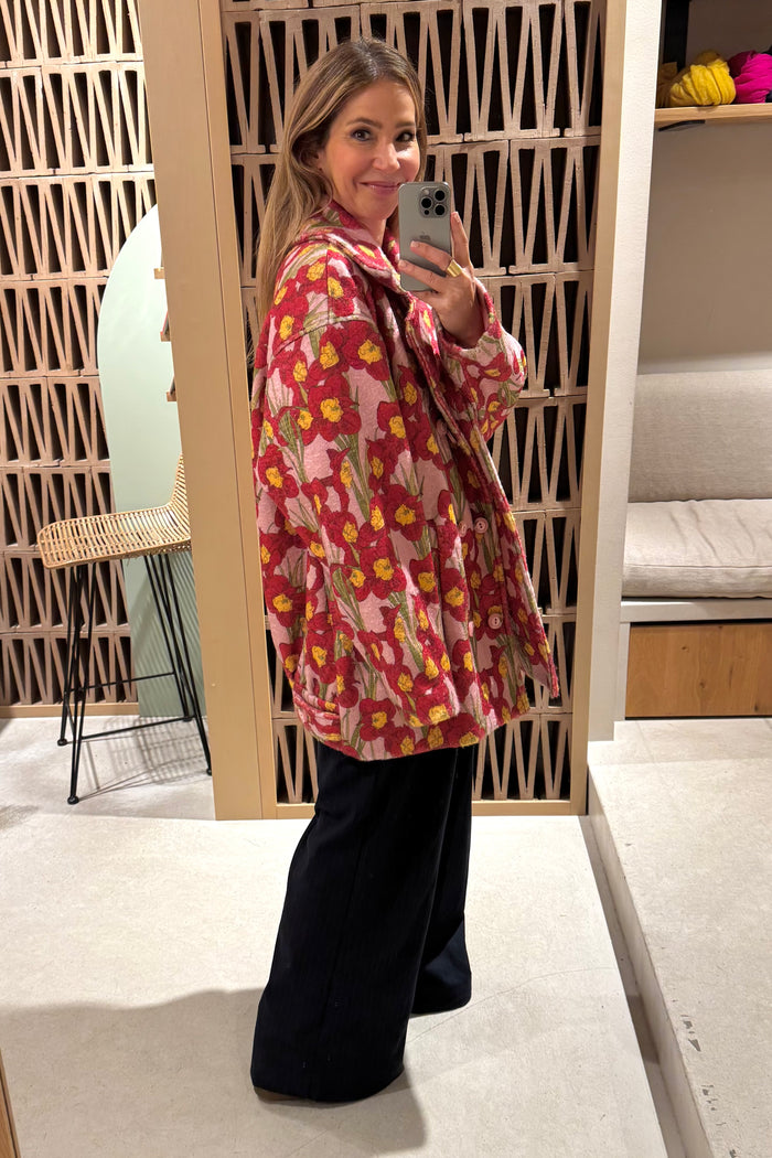 SOFT SUPER OVERSIZED LONG JACKET "NARCISSUS" PINK/RED