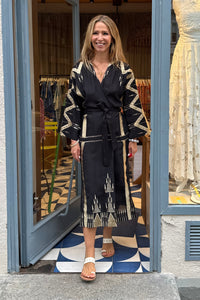 KIMONO RAMIE DRESS "ROOTS" BLACK/GOLD