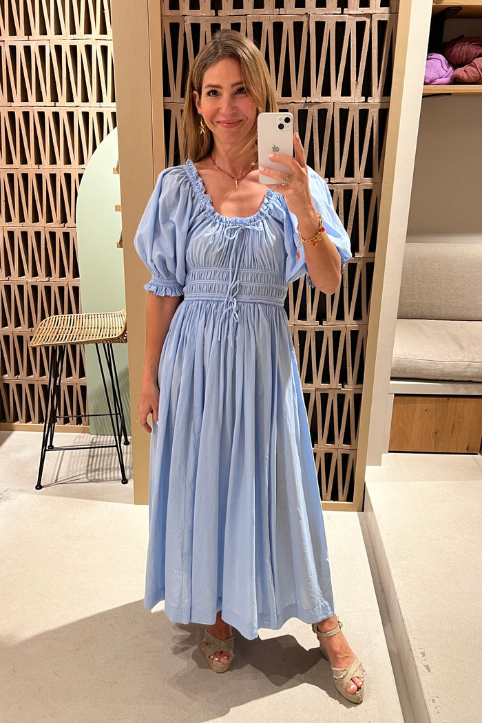 OFF-SHOULDER MIDI DRESS "ELENA" POWDER BLUE