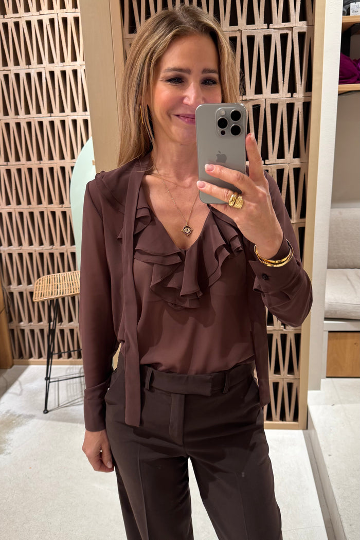 CHIFFON BLOUSE WITH VOLANTS "VALENTINA" CHOCOLATE