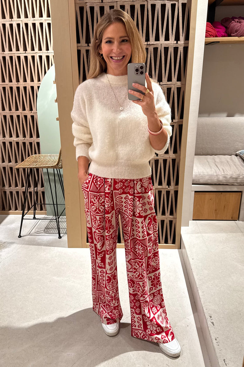 PRINTED WIDE LEG PANTS "KOUVERTA” RED/OFF WHITE