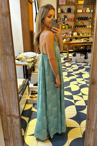 LONG WOVEN STRAPPY DRESS "MERMAID" GREEN