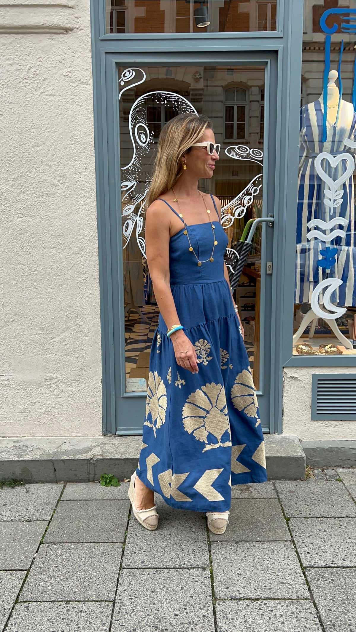 STRAPPY LINEN DRESS "PEACOCK"