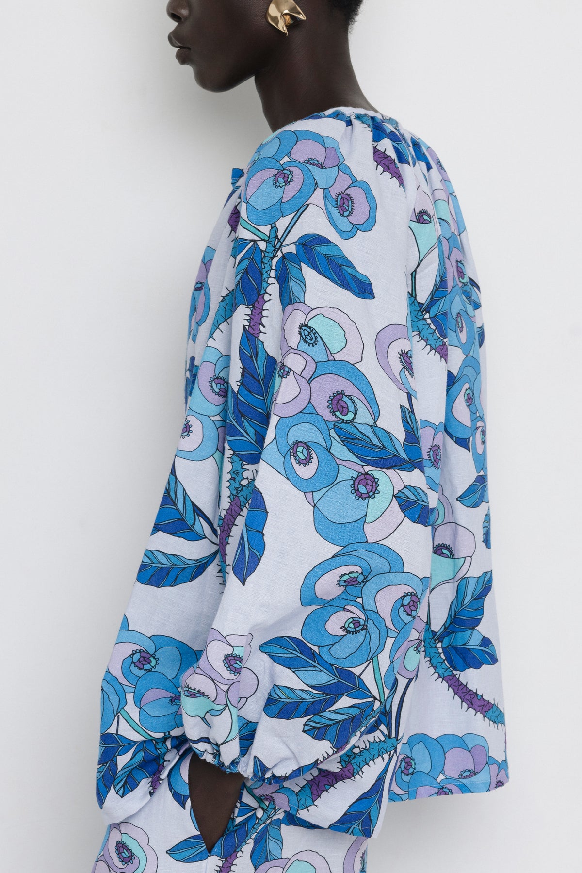 LINEN/COTTON BLOUSE "ALA" MULTI BLUE *PRE ORDER*