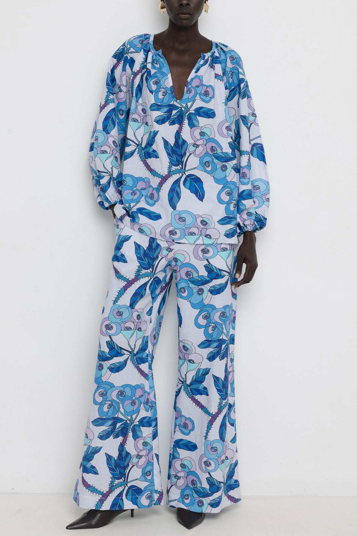 LINEN/COTTON PANTS "ALA" MULTI BLUE *PRE ORDER*