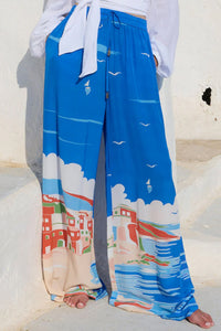 FLOWY PANTS "AMALFI" BLUE/MULTICOLOR