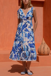 MIDI VOLANTS DRESS "ANAFI" BLUE/WHITE