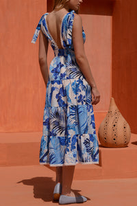 MIDI VOLANTS DRESS "ANAFI" BLUE/WHITE