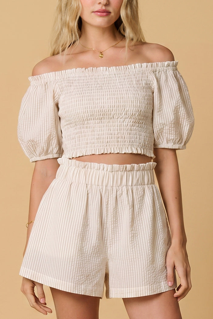 SMOCKED OFF-SHOULDER TOP "ANNIE" BEIGE