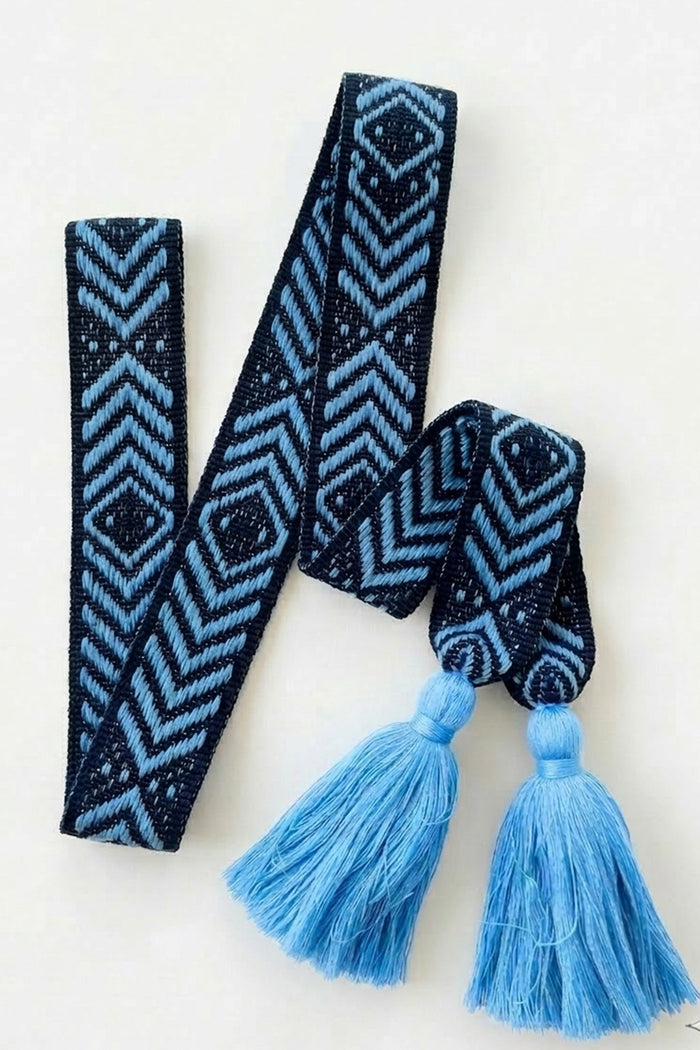 WOVEN BELT WITH TASSELS "ARROW" BLACK/BLUE