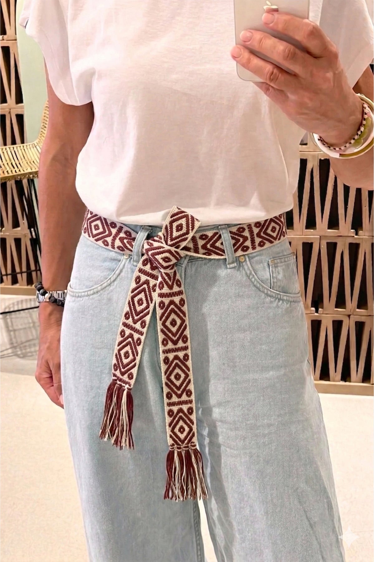 WOVEN BELT "AZTEC" BORDEAUX/ECRU