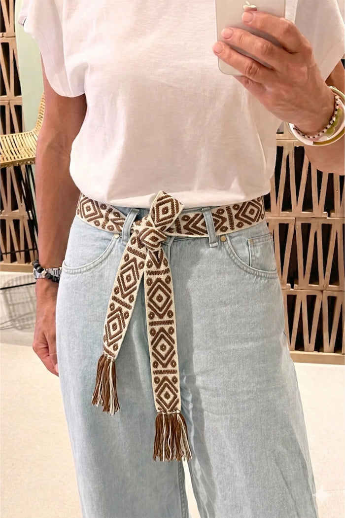 WOVEN BELT "AZTEC" CHOCOLATE/ECRU