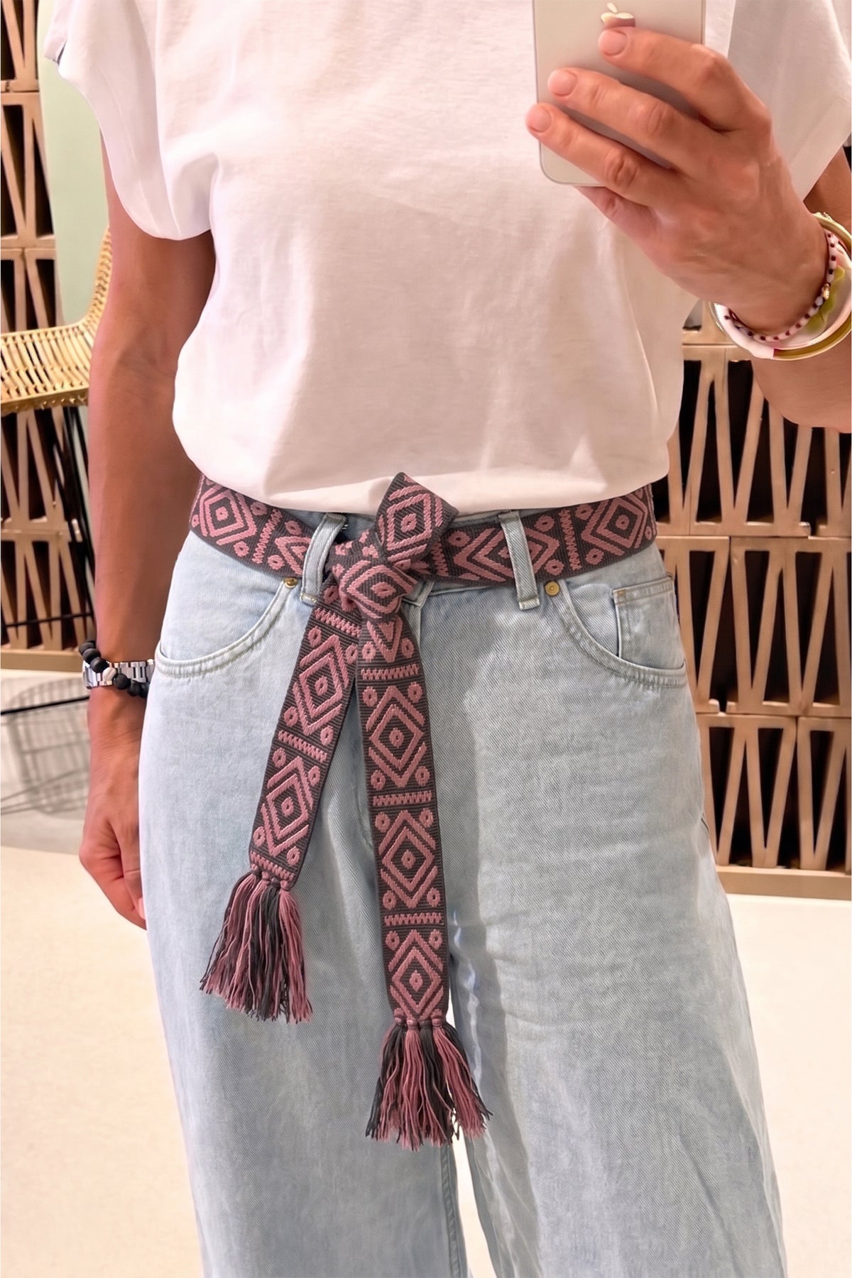 WOVEN BELT "AZTEK" GREY/DUSTY PINK