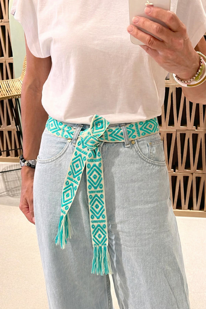 WOVEN BELT "AZTEC" SEA GREEN/ECRU