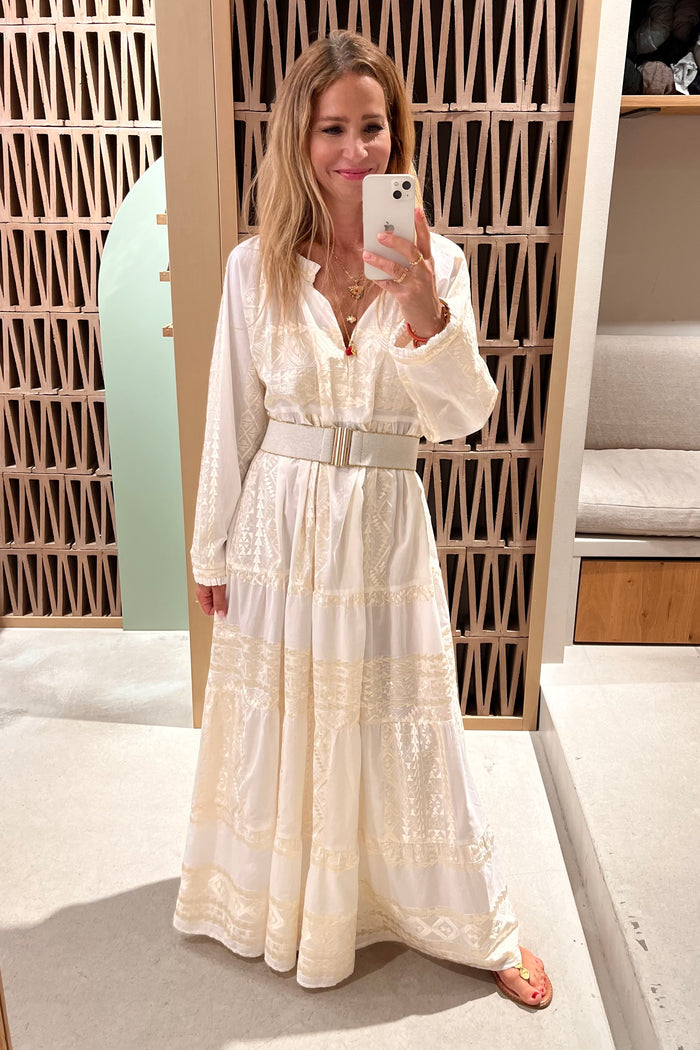 LONG DRESS "EMBROIDERED" NATURAL/CHAMPAGNE