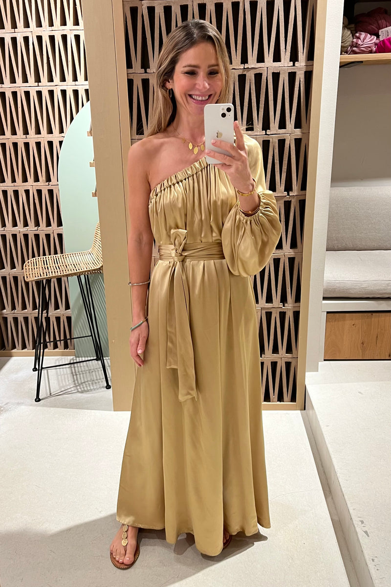 OVERSIZED SATIN ONE-SHOULDER DRESS "SILKY" GOLD