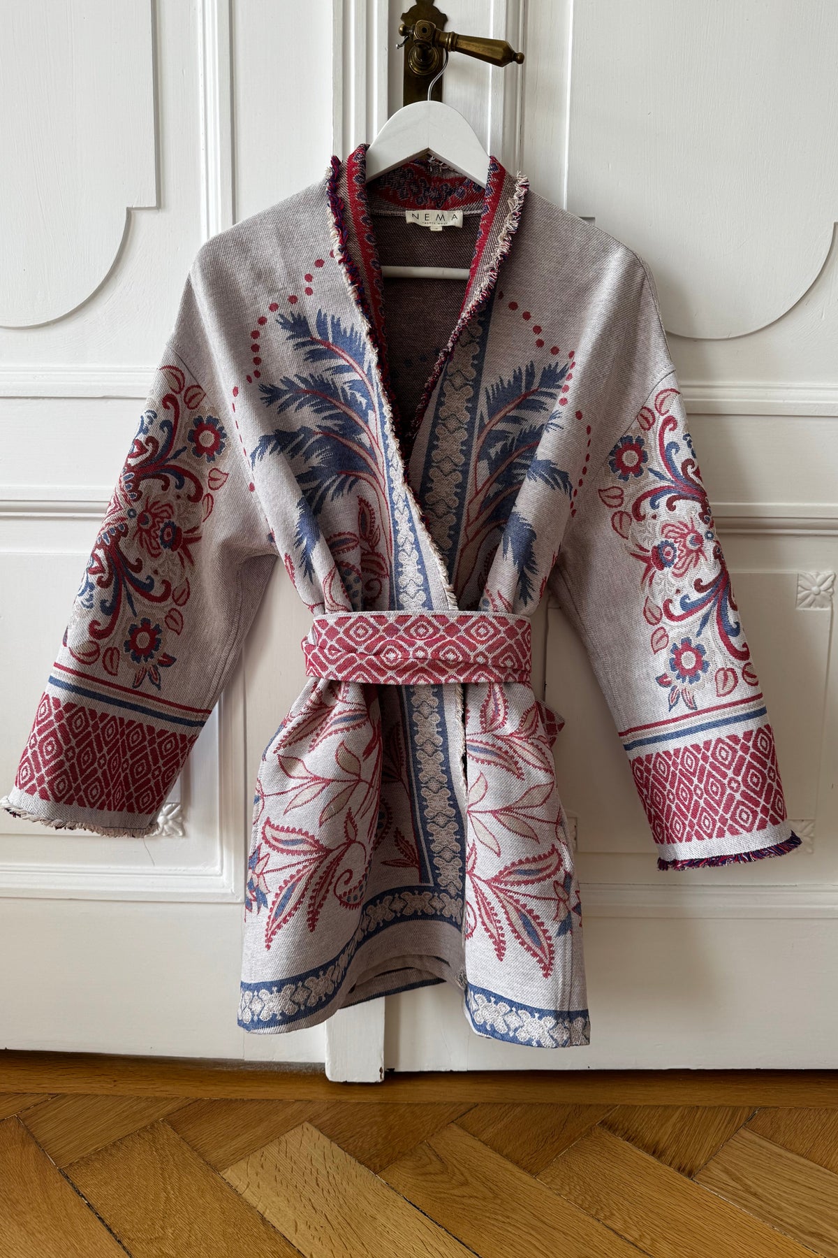 WOVEN COTTON KIMONO JACKET "PALM" MULTICOLOR