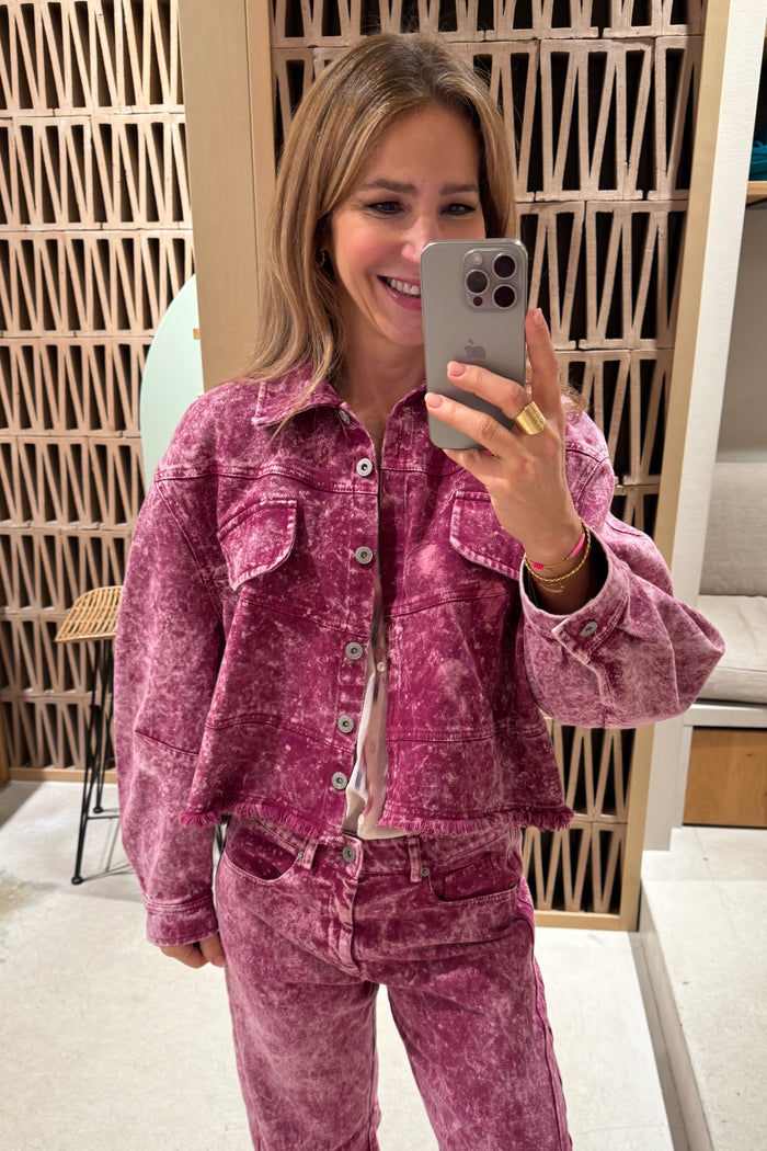 SHORT OVERSIZED DENIM JACKET RASPBERRY