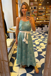 LONG WOVEN STRAPPY DRESS "MERMAID" GREEN