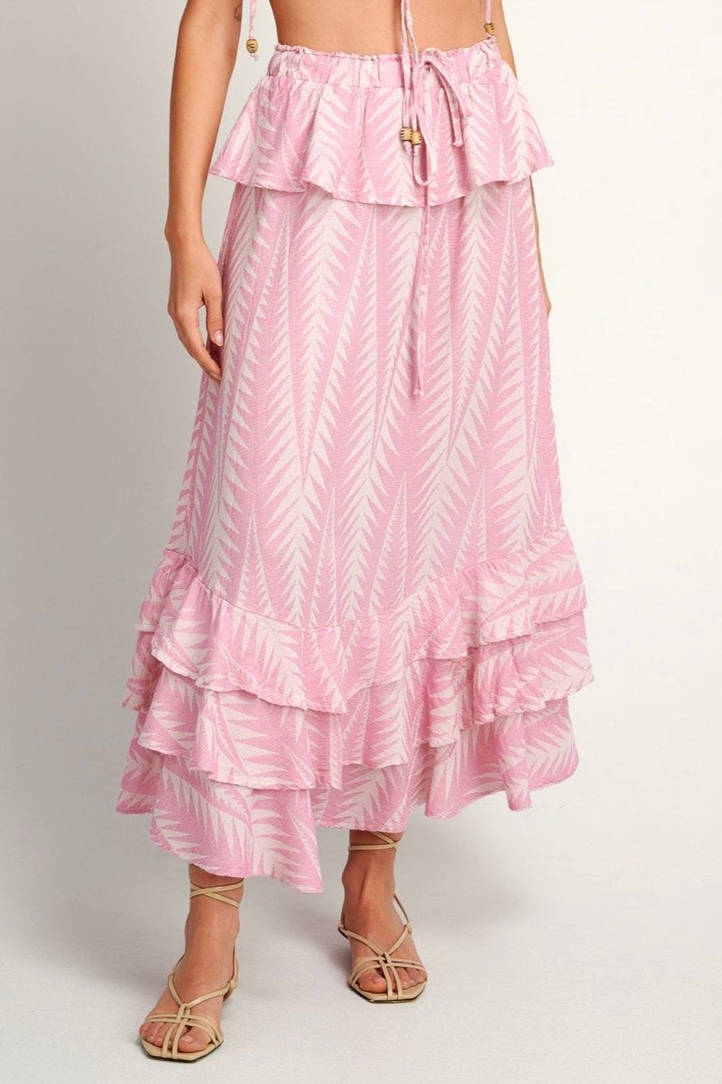 MIDI VOLANTS BOHO SKIRT "FINIKAS" PINK