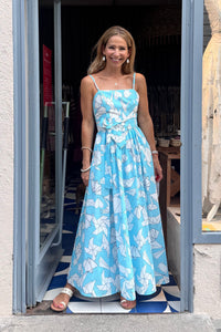 STRAPPY MIDI DRESS "MARY" LIGHT BLUE/ORIGAMI